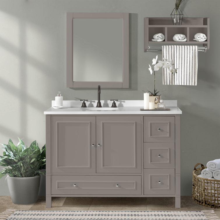 Gray Pine Wood Bathroom Vanity Set with Mirror