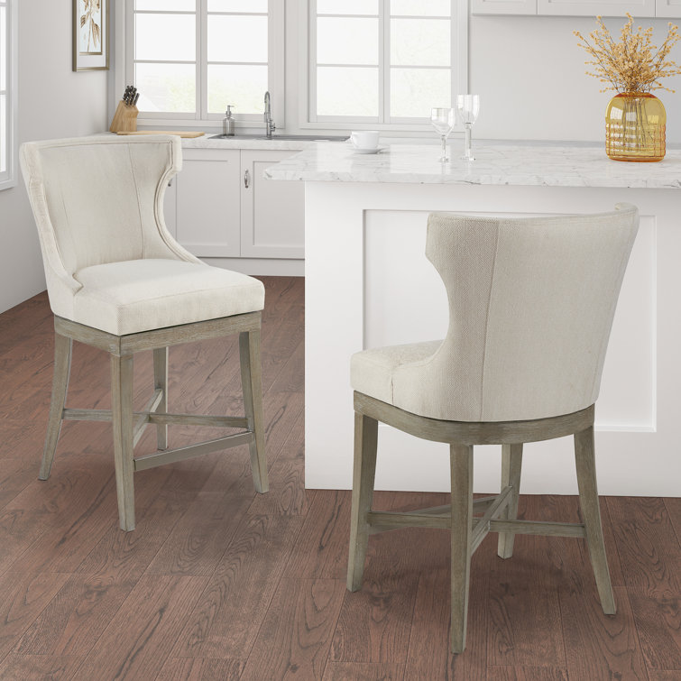 Trentin Cream Wood Swivel Wingback Counter Stool