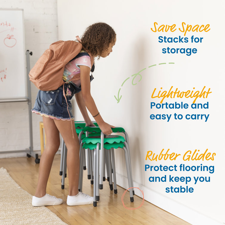Emerald Green Stackable Plastic Stools with Steel Legs, 8-Piece Set