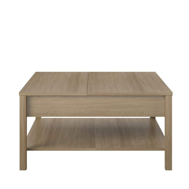 Natural Wood Rectangular Lift-Top Coffee Table with Storage