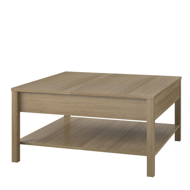 Natural Wood Rectangular Lift-Top Coffee Table with Storage