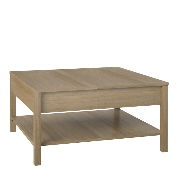 Natural Wood Rectangular Lift-Top Coffee Table with Storage