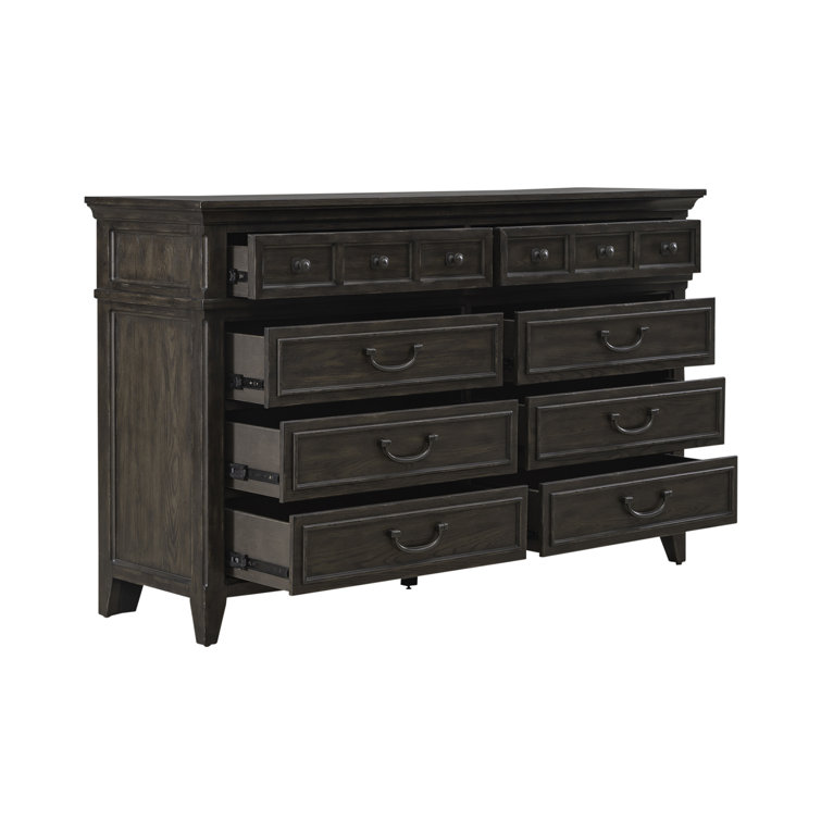 King Panel Bed with Dresser, Mirror, and Chest in Dark Wood