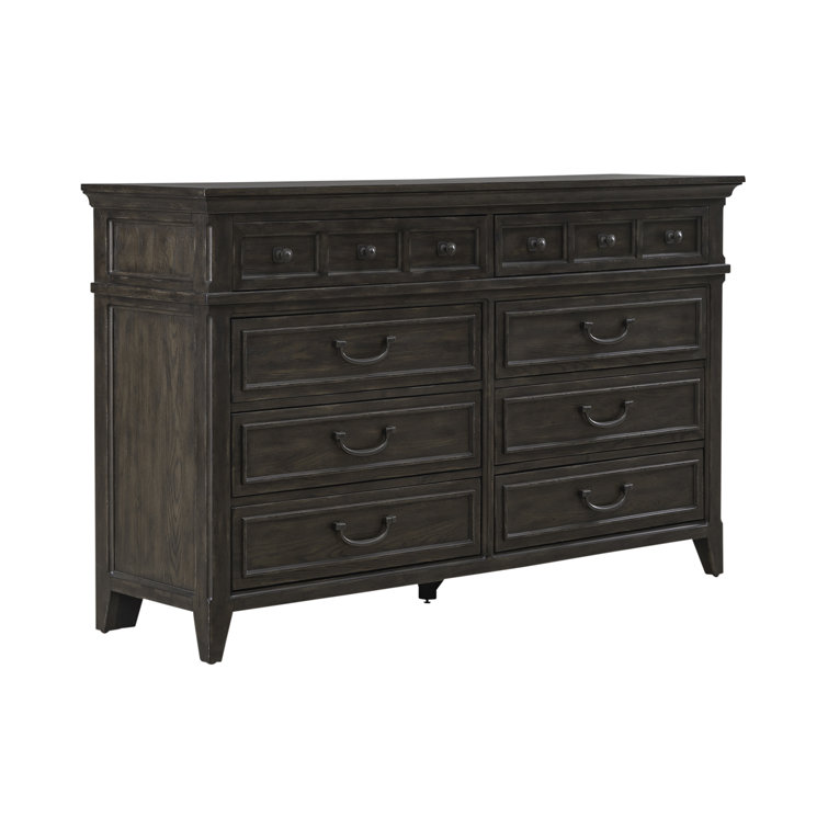 King Panel Bed with Dresser, Mirror, and Chest in Dark Wood