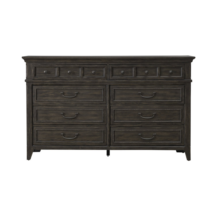 King Dark Brown Upholstered Bed Set with Dresser, Mirror, Chest, Nightstand
