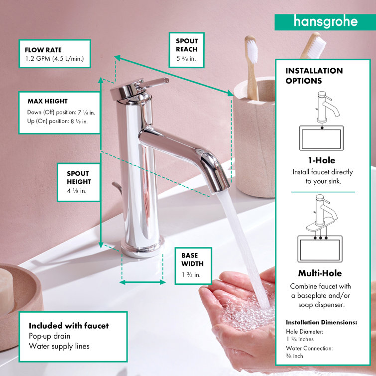 Tecturis S Chrome Single-Hole Bathroom Faucet with Pop-Up Drain