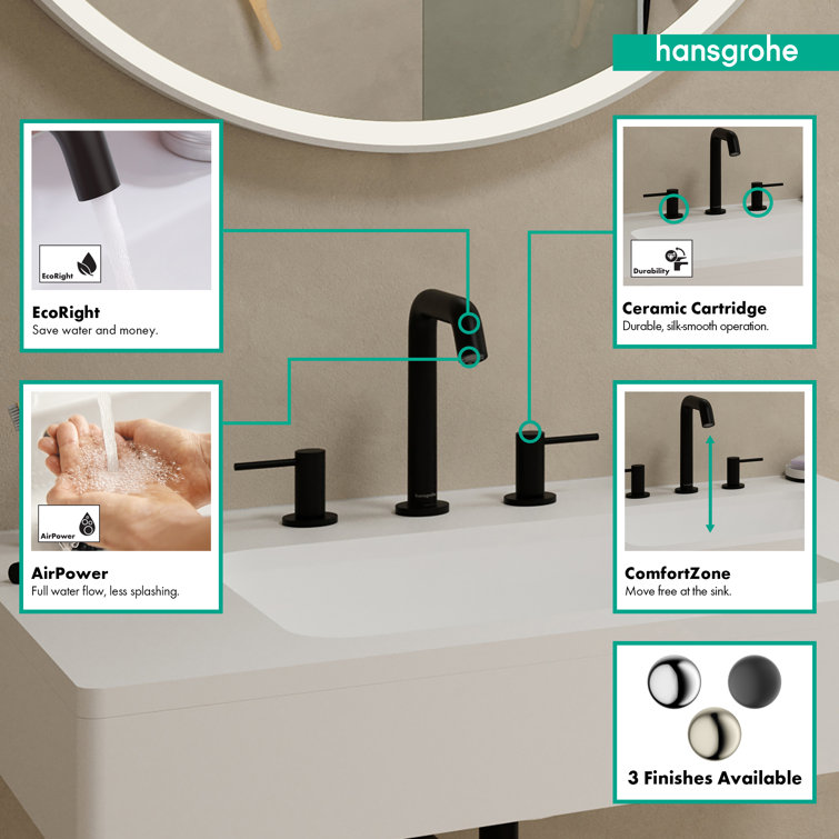 Matte Black Brass Modern Widespread Bathroom Faucet