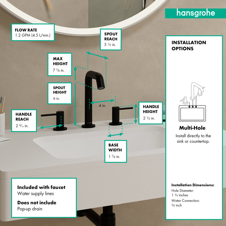 Matte Black Brass Modern Widespread Bathroom Faucet