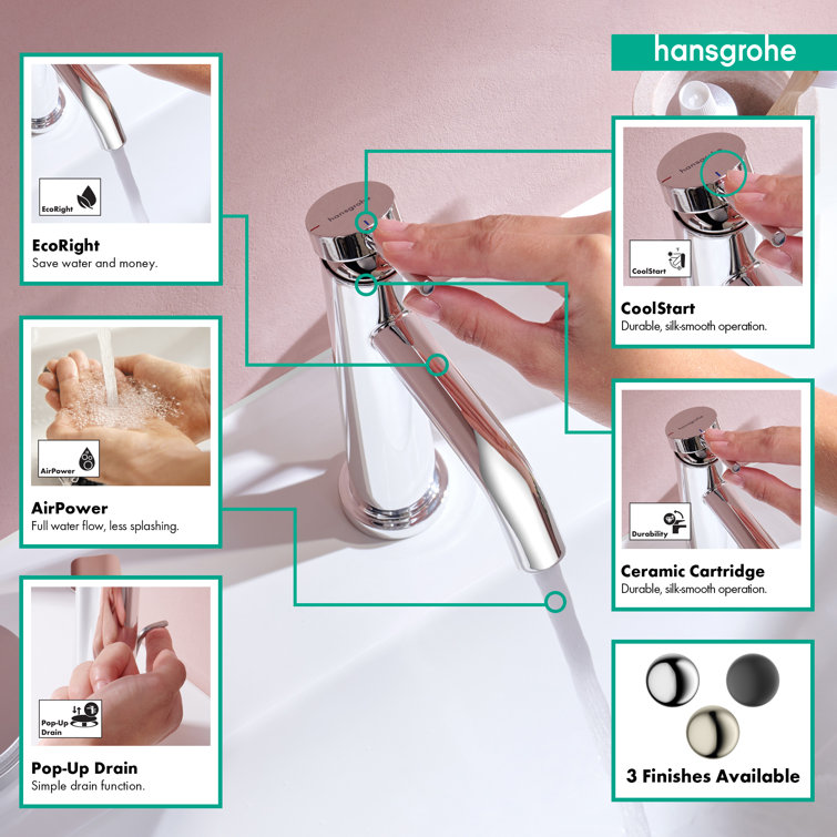 Chrome Single-Hole Bathroom Faucet with CoolStart Technology
