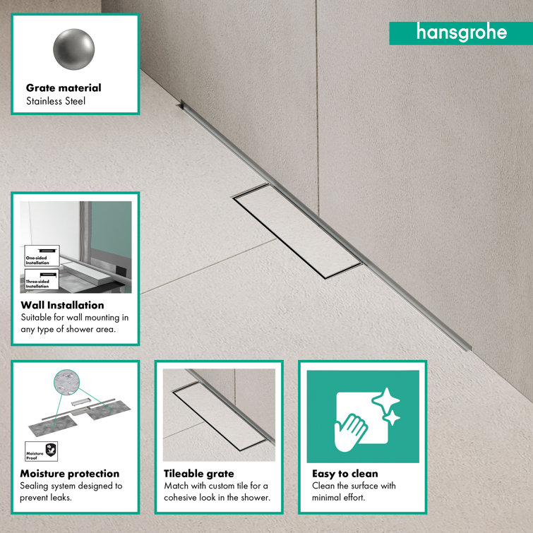 Chrome Minimalist Linear Shower Drain Set with Trim