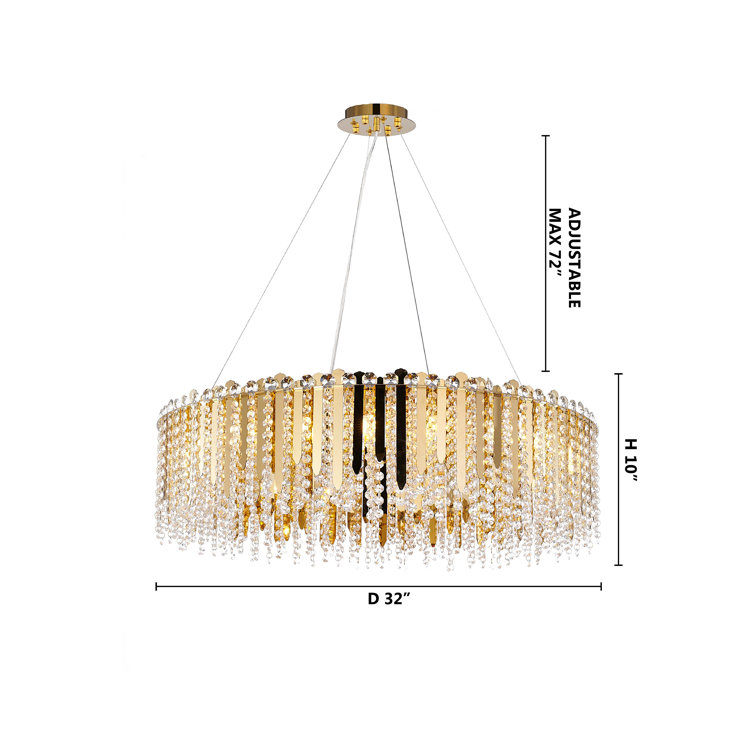 Eranda Gold Stainless Steel 24" Drum Chandelier with Crystal Beads