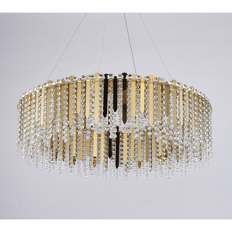 Eranda Gold Stainless Steel 24" Drum Chandelier with Crystal Beads