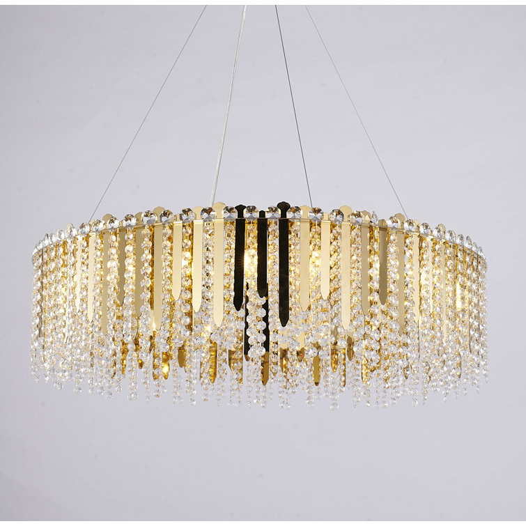 Eranda Gold Stainless Steel 24" Drum Chandelier with Crystal Beads