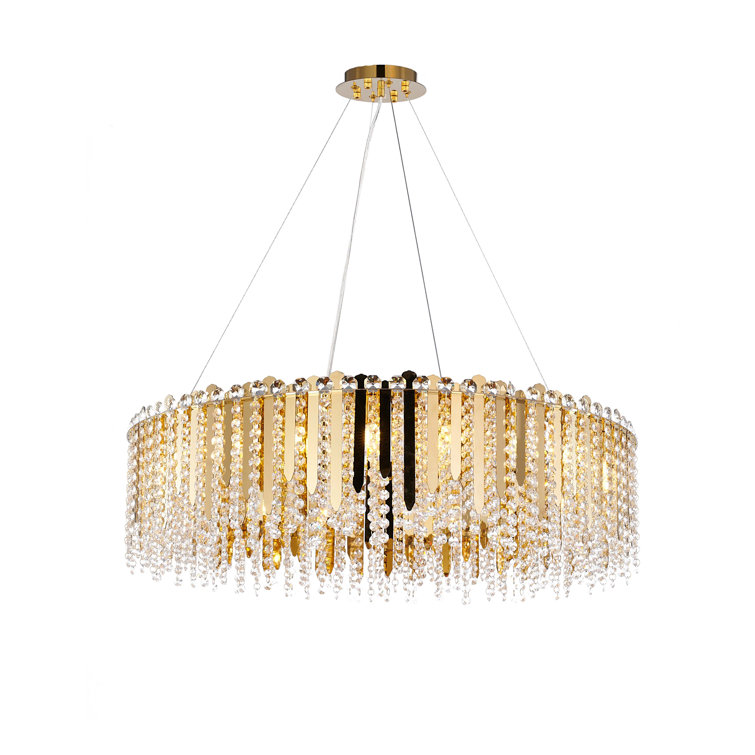 Eranda Gold Stainless Steel 24" Drum Chandelier with Crystal Beads