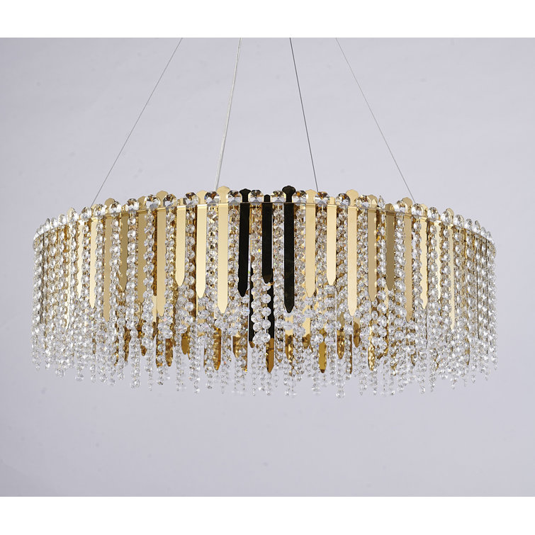 Eranda Gold Stainless Steel 24" Drum Chandelier with Crystal Beads
