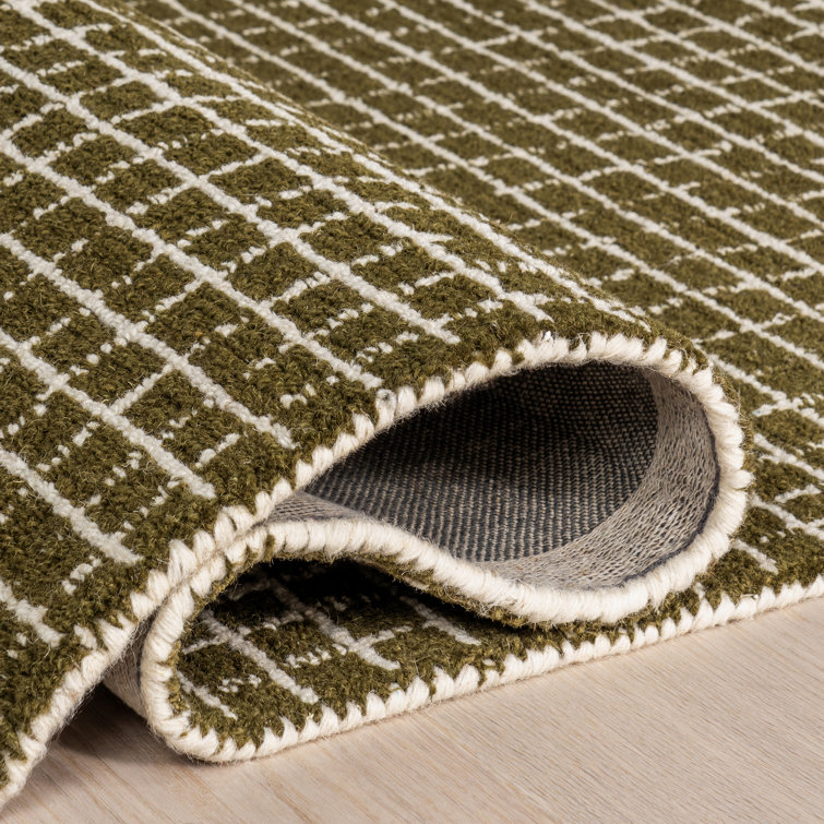 Moss Green Hand-Tufted Wool Rectangular Area Rug, 3' x 5'