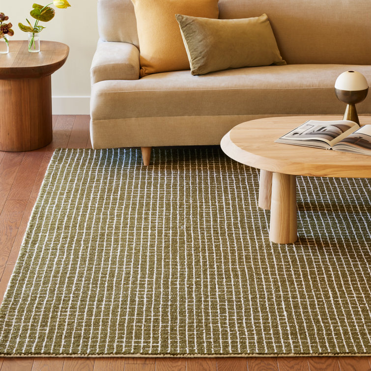 Moss Green Hand-Tufted Wool Rectangular Area Rug, 3' x 5'