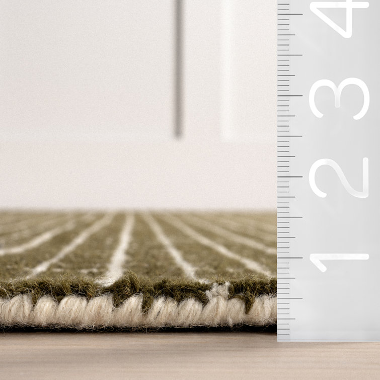 Moss Green Hand-Tufted Wool Rectangular Area Rug, 3' x 5'