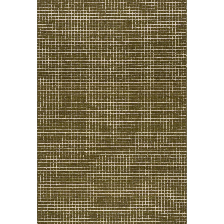 Moss Green Hand-Tufted Wool Rectangular Area Rug, 3' x 5'