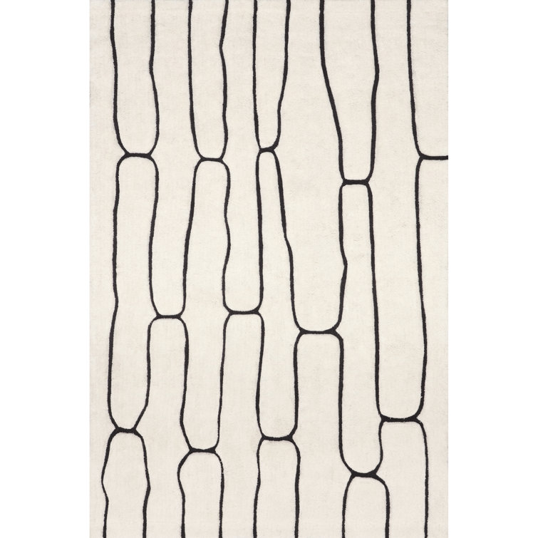 Handmade Gray Abstract Wool Rectangular Area Rug, 3' x 5'