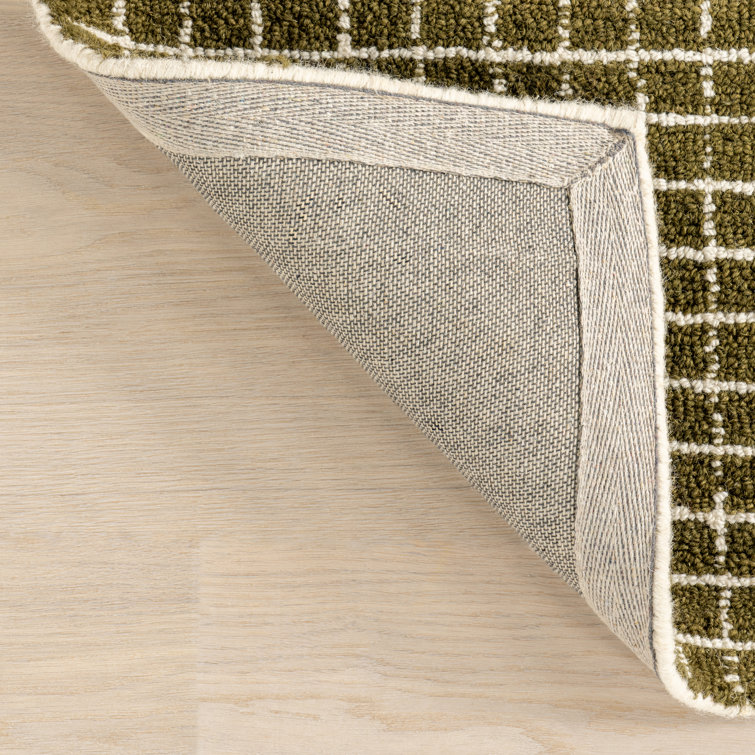 Moss Green Hand-Tufted Wool Rectangular Area Rug, 3' x 5'