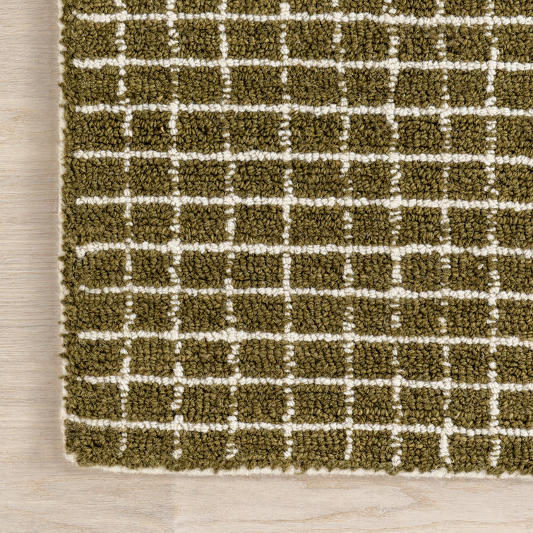 Moss Green Hand-Tufted Wool Rectangular Area Rug, 3' x 5'