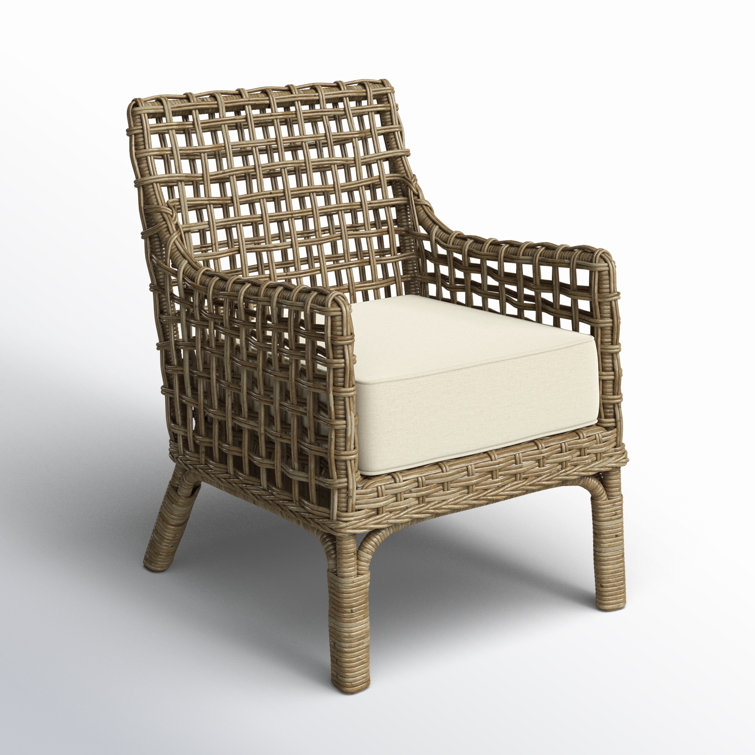 Beige Handcrafted Woven Wood Arm Chair