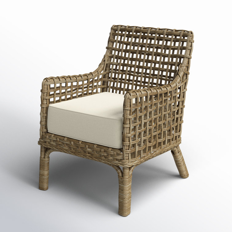 Beige Handcrafted Woven Wood Arm Chair