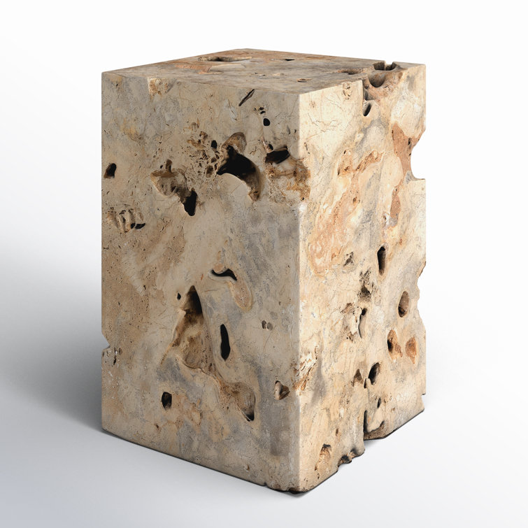 Square Brown and Gray Travertine End Table