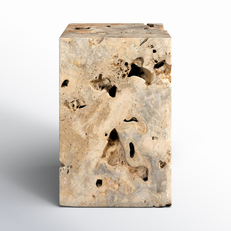 Square Brown and Gray Travertine End Table