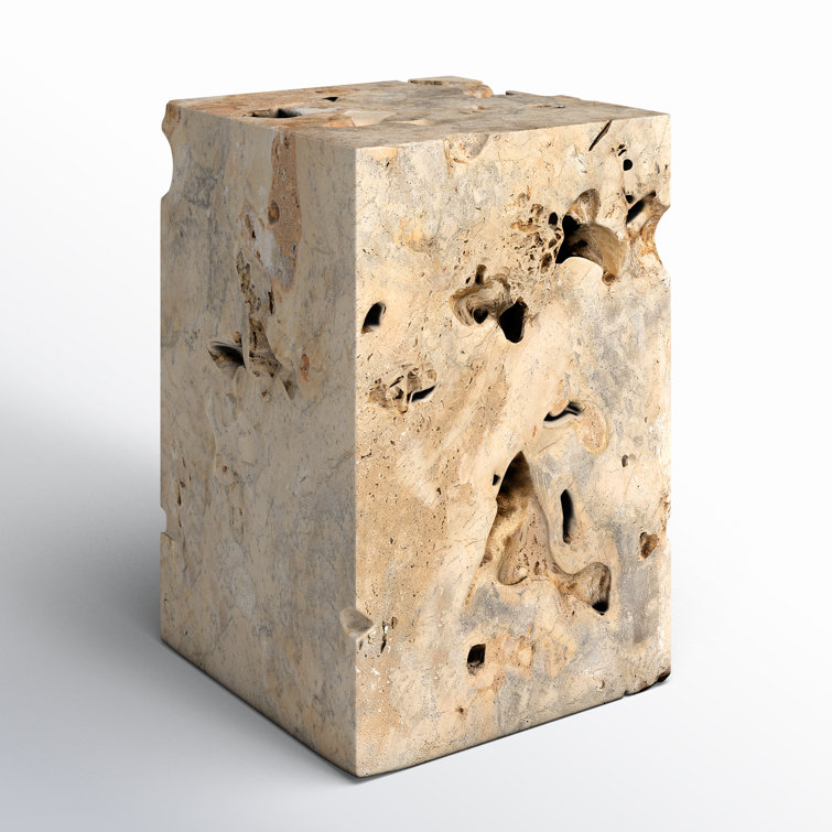 Square Brown and Gray Travertine End Table