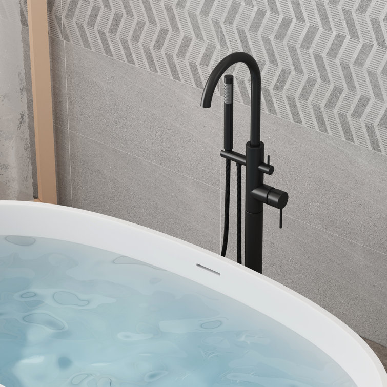 Matte Black Brass Freestanding Tub Filler with Handheld Shower