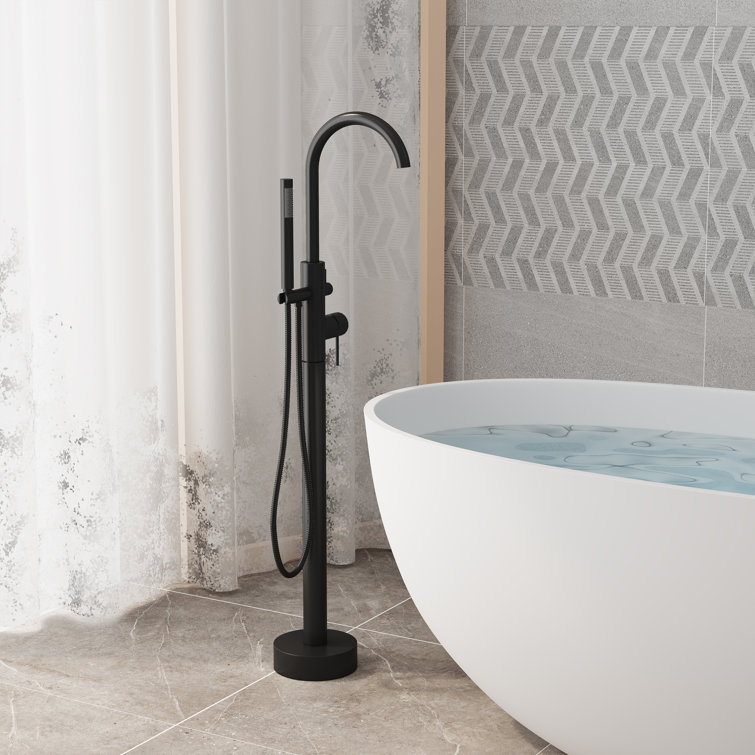 Matte Black Brass Freestanding Tub Filler with Handheld Shower