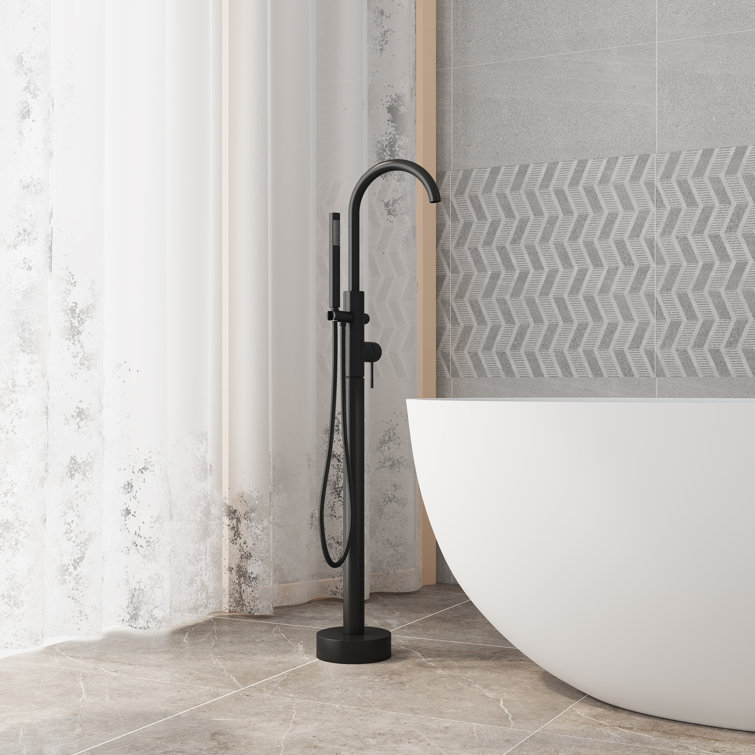 Matte Black Brass Freestanding Tub Filler with Handheld Shower