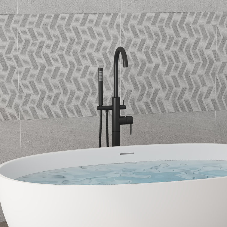 Matte Black Brass Freestanding Tub Filler with Handheld Shower