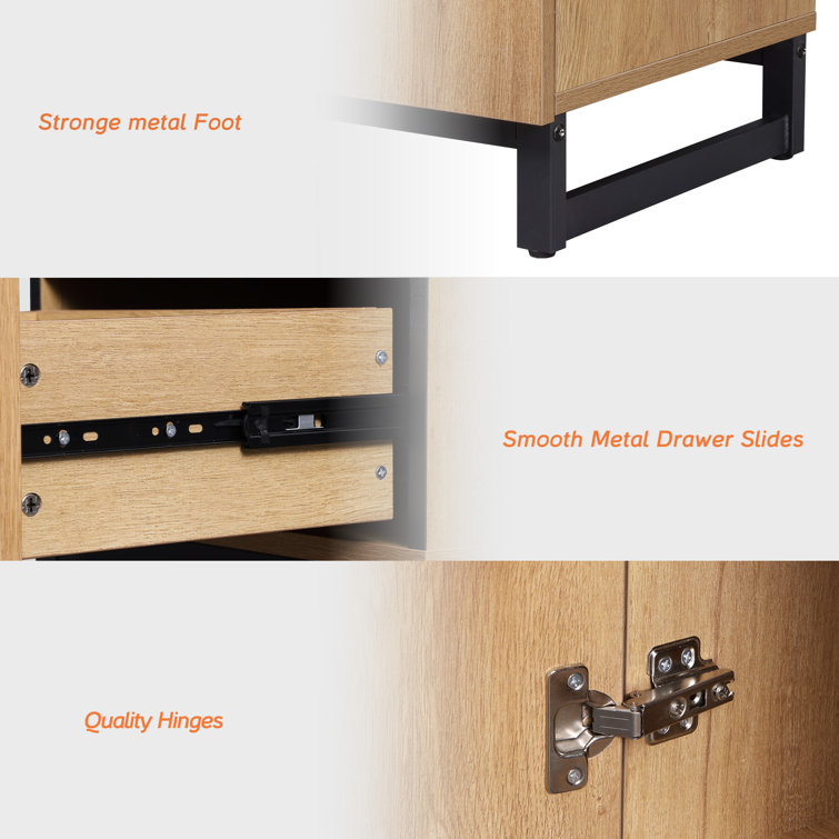 Oak and Black Wood End Table Set with Storage