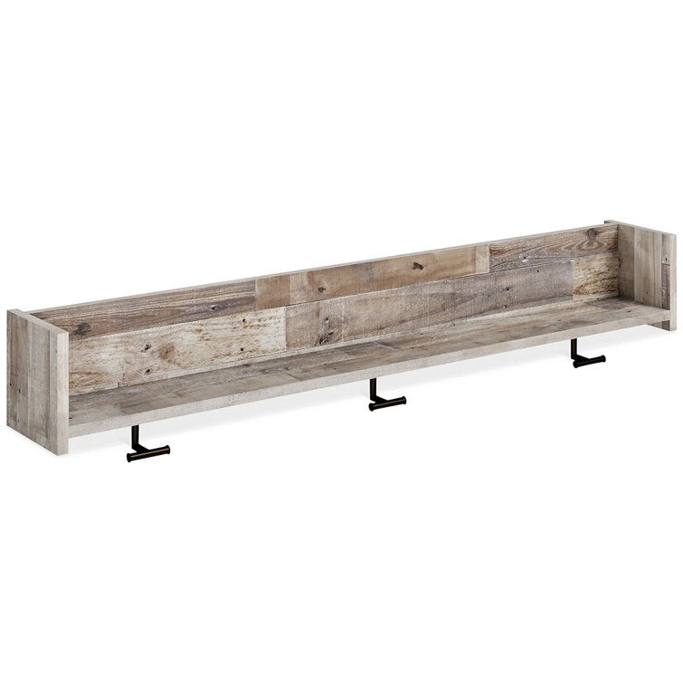 Beige and Black Pine Wood Wall Mounted Coat Rack with Shelf