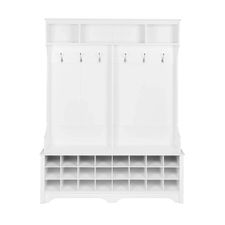 White Hall Tree with Bench and 24 Shoe Cubbies
