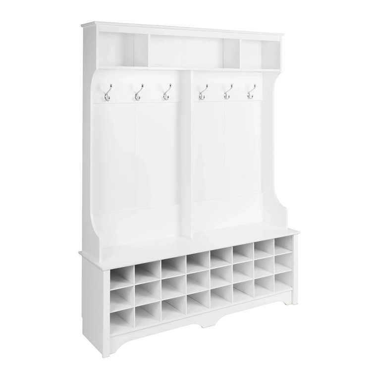 White Hall Tree with Bench and 24 Shoe Cubbies