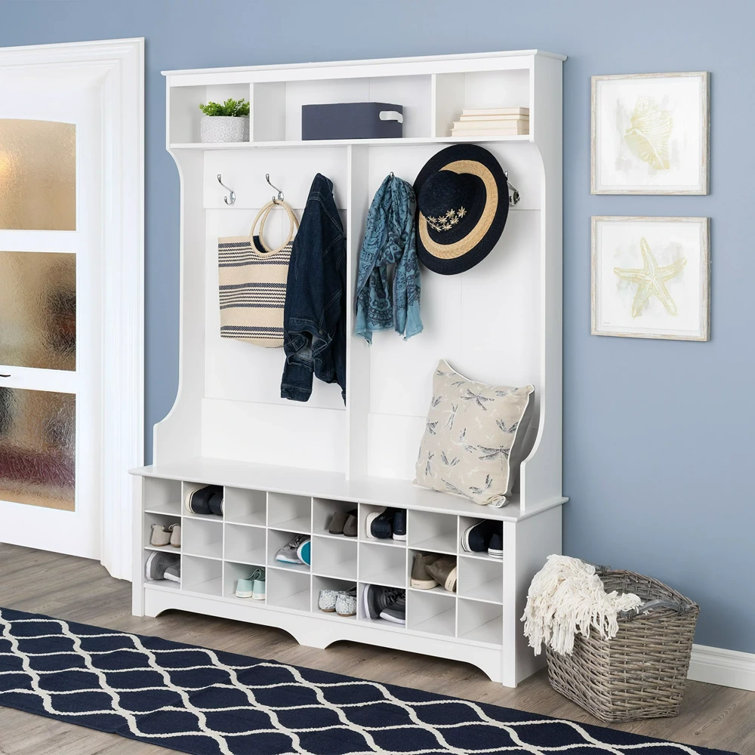 White Hall Tree with Bench and 24 Shoe Cubbies