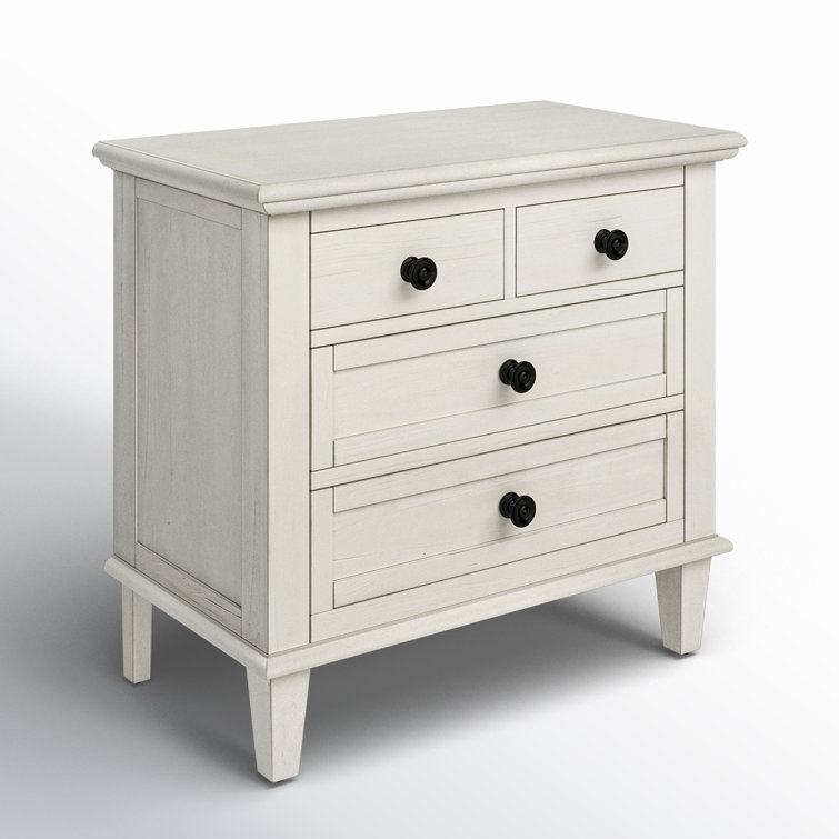 Whitewash Acacia Wood 3-Drawer Nightstand with Metal Knobs