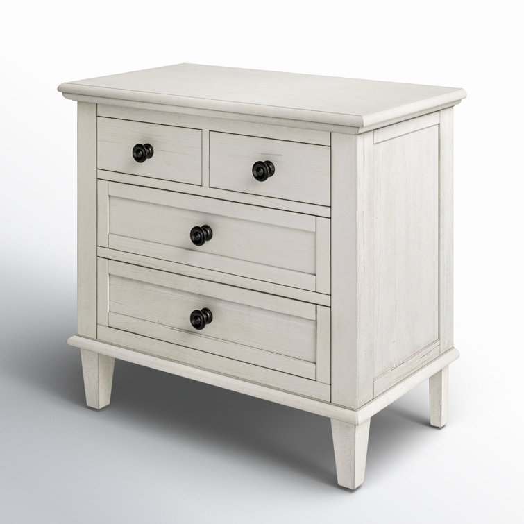 Whitewash Acacia Wood 3-Drawer Nightstand with Metal Knobs