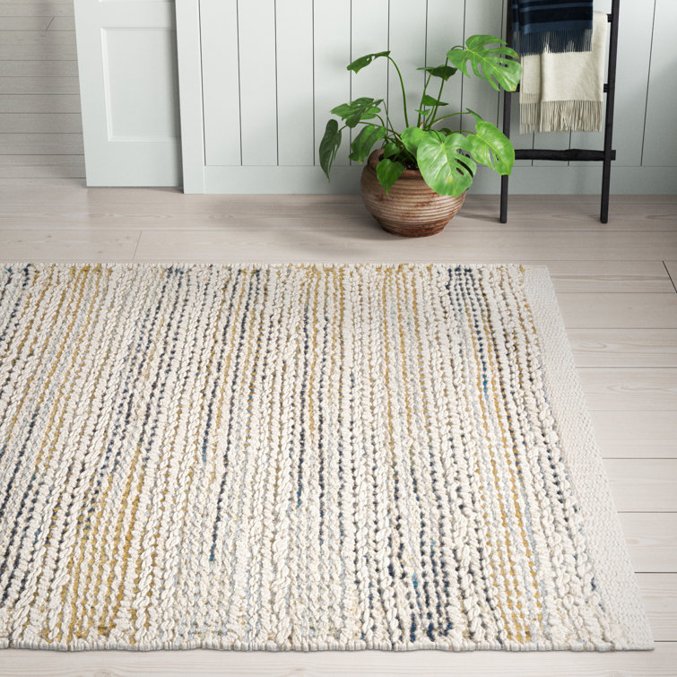 Handmade Blue and Beige Cotton Flat Woven 8' x 10' Rug