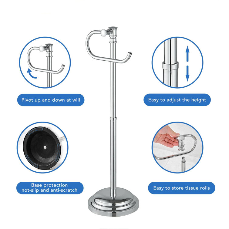 Polished Chrome Adjustable Free Standing Toilet Paper Holder