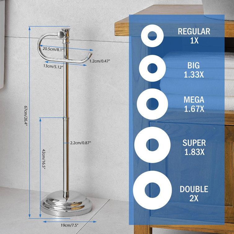 Polished Chrome Adjustable Free Standing Toilet Paper Holder
