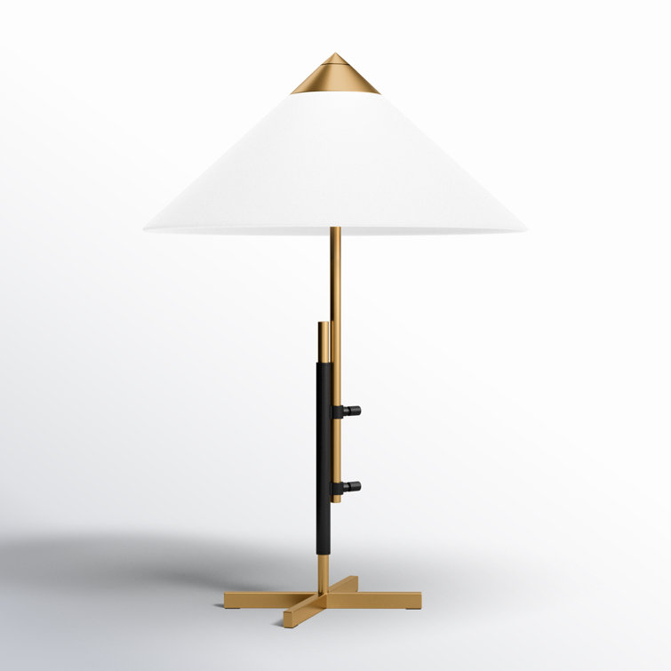 Adjustable Burnished Brass and Deep Bronze Table Lamp with White Linen Shade