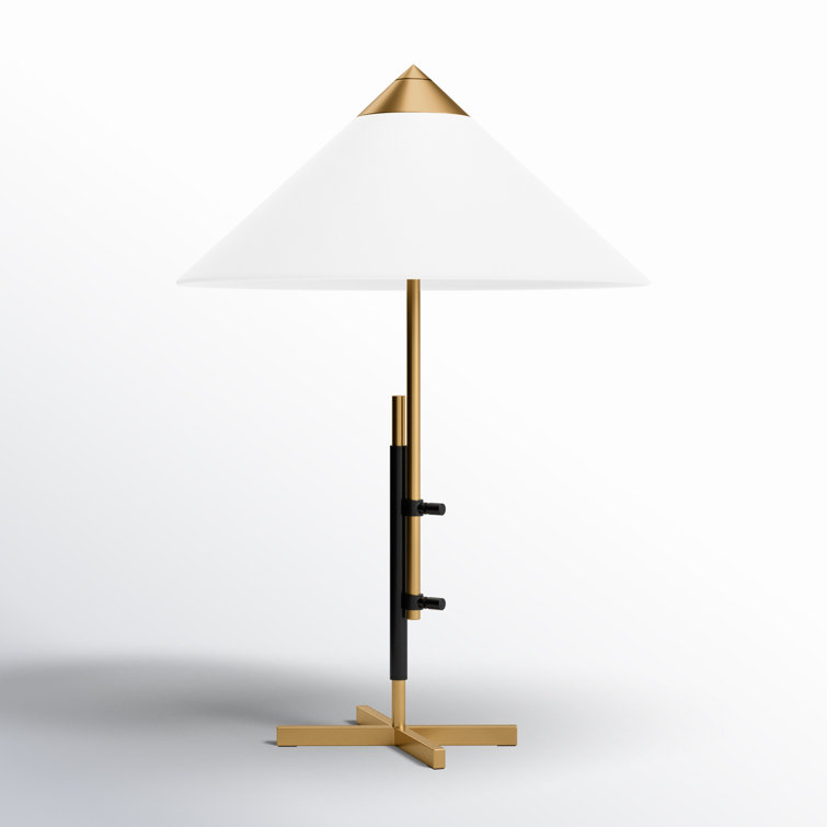 Adjustable Burnished Brass and Deep Bronze Table Lamp with White Linen Shade