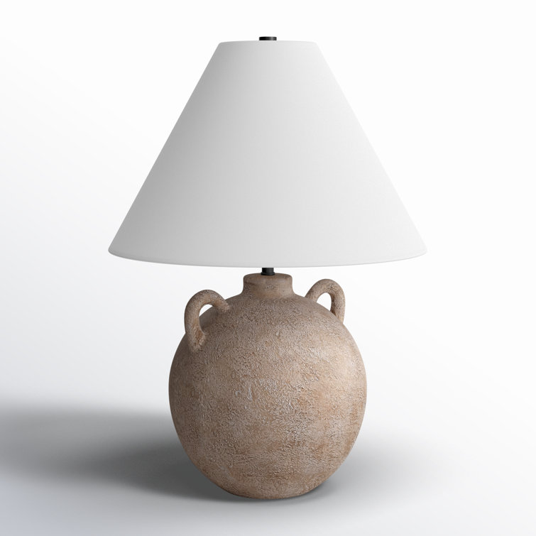 Antique White Ceramic Table Lamp with Cotton Shade