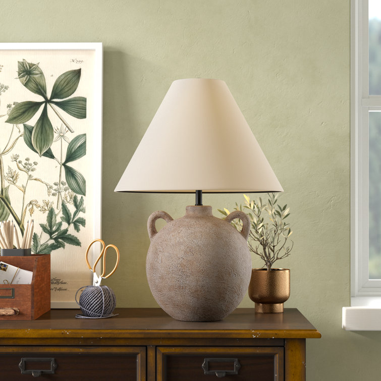 Antique White Ceramic Table Lamp with Cotton Shade