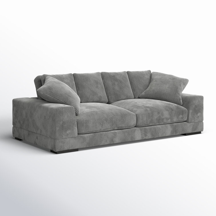 Gray Corduroy Polyester Sofa with Ottoman and Wood Frame
